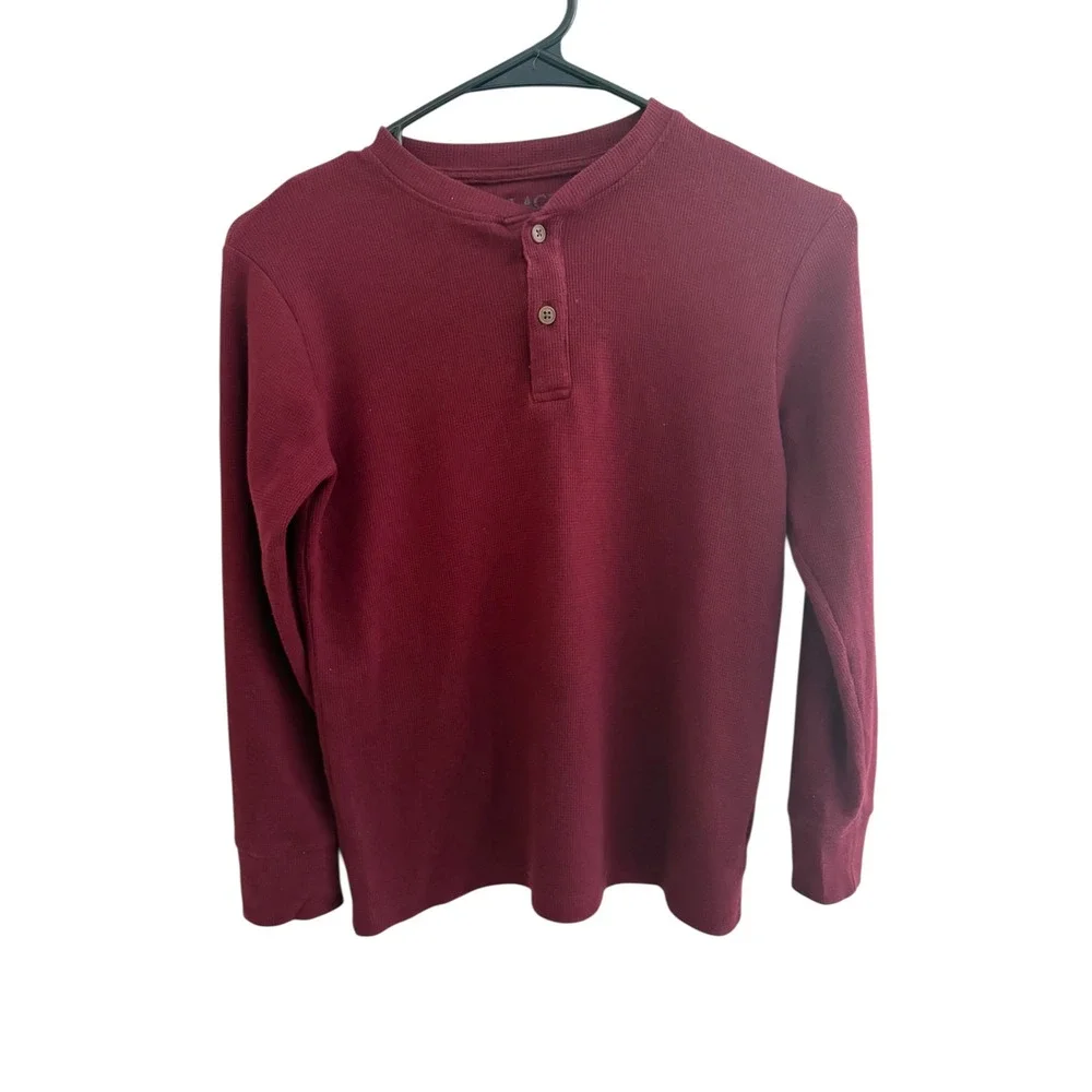 Boys The Children's Place Waffle Knit Henley Shirt‎ Size M 7/8 Burgundy as is